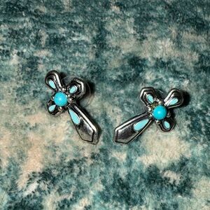 Silver and Turquoise Cross Earrings